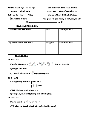 Đề thi tuyển sinh vào Lớp 10 môn Toán học - Thành phố Đà Nẵng
